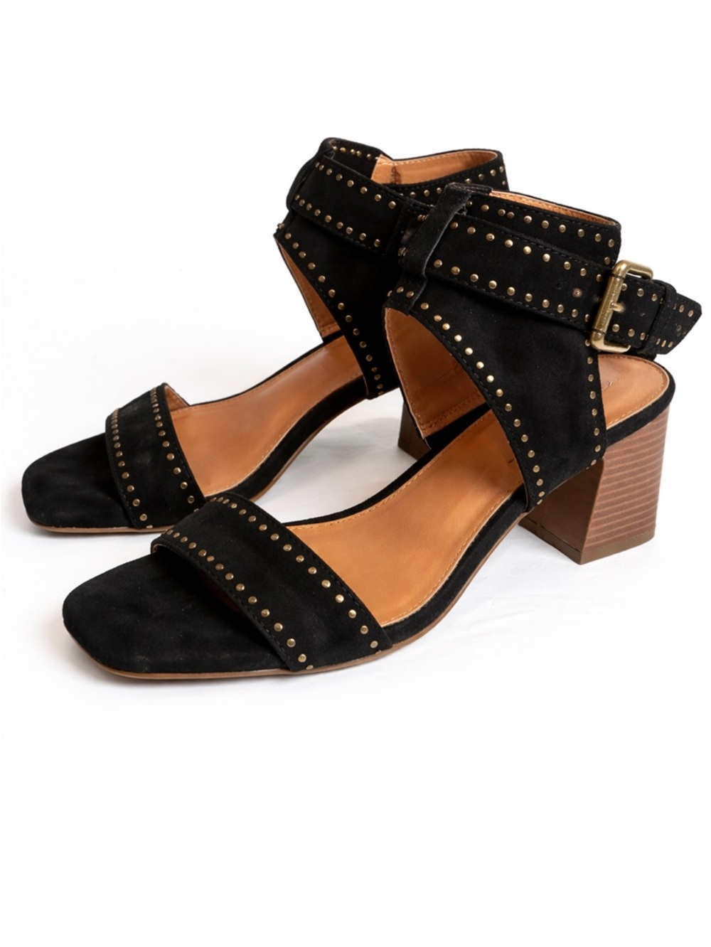 Wonderly Black Studded Block Heel Sandals Ankle Strap Boho Chic Summer
Size 9M